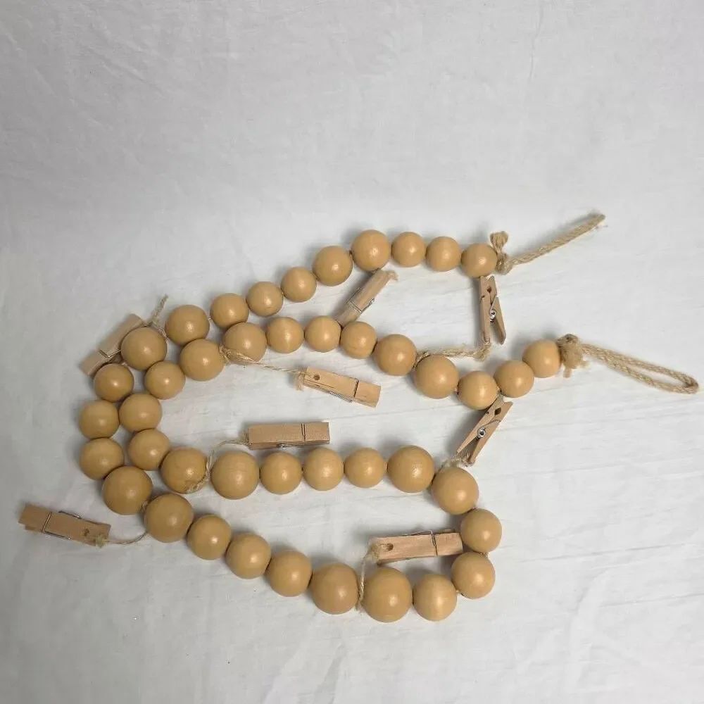 60" Wooden Bead Garland w/ Clothespins Photo Display
